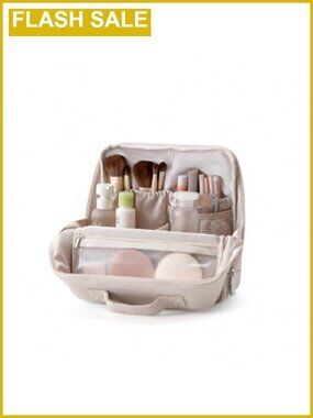 Standing Travel Makeup Bag with Brush Pouch & Phone Stand